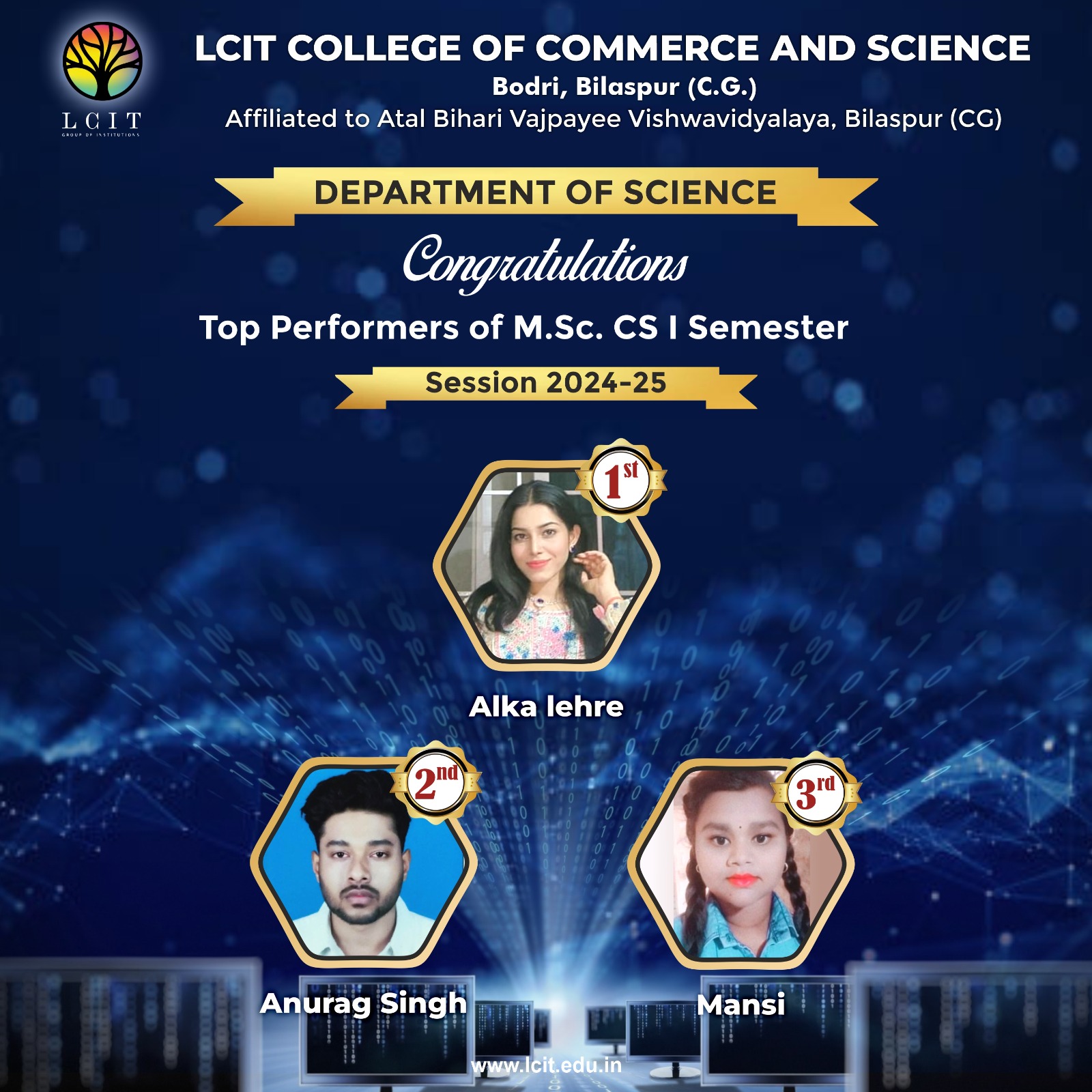 Top Performers of M.sc. CS I Semester